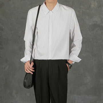 Riolio  New Naples Business Men Shirts Light Luxury Textured Lapel Striped Long Sleeve Cardigan Leisure Premium Commuter Blouse S-4XL